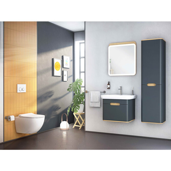VitrA Sento Boy Dolabı, 40 cm, İki Kapaklı, Çamaşır Sepetli, Prizli, Mat Antrasit, Sol - Görsel 8