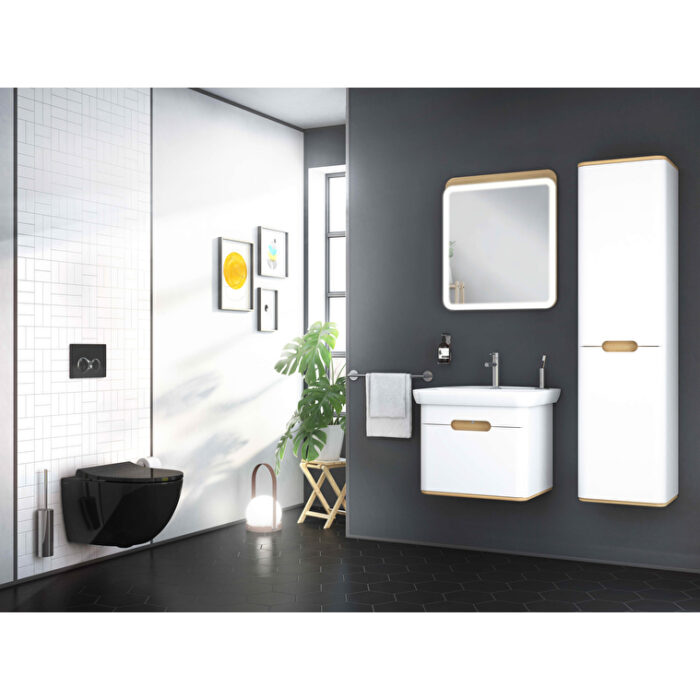 VitrA Sento Boy Dolabı, 40 cm, İki Kapaklı, Çamaşır Sepetli, Prizli, Mat Beyaz, Sol - Görsel 19