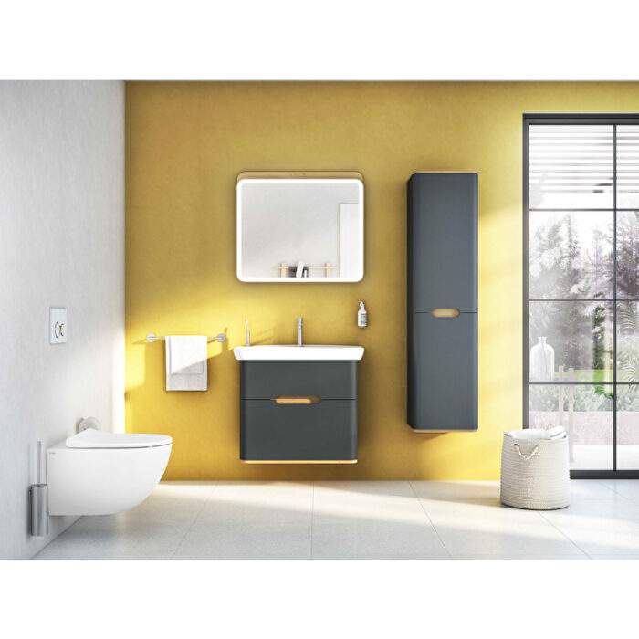 VitrA Sento Lavabo Dolabı, 80 cm, İki Çekmeceli, Aydınlatmalı, Mat Antrasit - Görsel 11