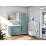 VitrA Sento Boy Dolabı, 40 cm, İki Kapaklı, Çamaşır Sepetli, Prizli, Mat Fiyord Yeşili, Sağ - 65893 - Boy Dolaplar - 1