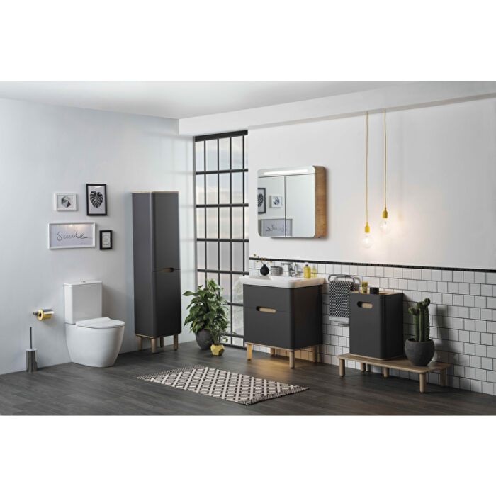 VitrA Sento Boy Dolabı, 40 cm, İki Kapaklı, Çamaşır Sepetli, Prizli, Mat Antrasit, Sol - Görsel 13