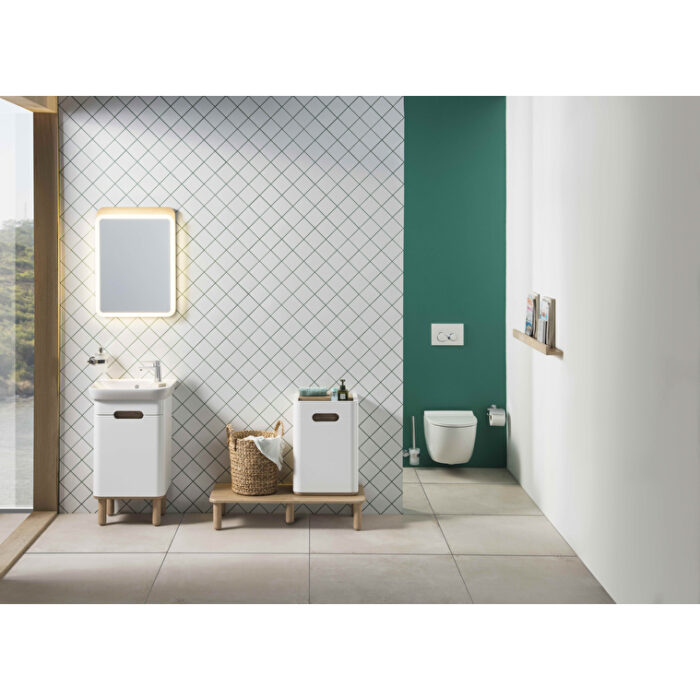 VitrA Sento Lavabo Dolabı, 50 cm, Bir Kapaklı, Dar, Aydınlatmalı, Mat Beyaz, Sol - Görsel 26