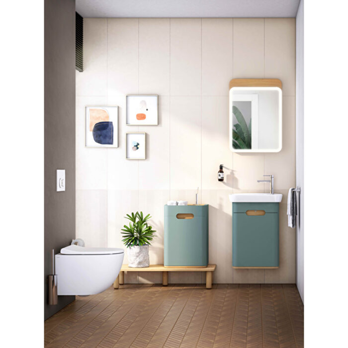 VitrA Sento Lavabo Dolabı, 50 cm, Bir Kapaklı, Dar, Aydınlatmalı, Mat Fiyord Yeşili, Sol - 65868 - Banyo Alt Modülleri - 4