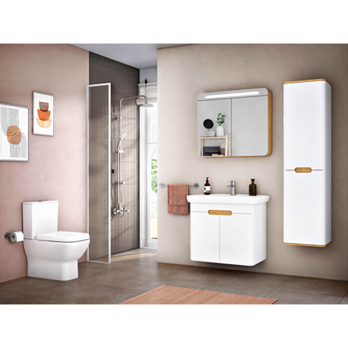 VitrA Sento Boy Dolabı, 40 cm, İki Kapaklı, Çamaşır Sepetli, Prizli, Mat Beyaz, Sol - Görsel 16
