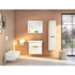 VitrA Sento Boy Dolabı, 40 cm, İki Kapaklı, Çamaşır Sepetli, Prizli, Mat Açık Gri, Sol - Görsel 11