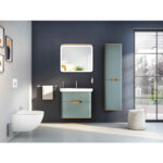 VitrA Sento Boy Dolabı, 40 cm, İki Kapaklı, Çamaşır Sepetli, Prizli, Mat Fiyord Yeşili, Sol - 65892 - Boy Dolaplar - 6