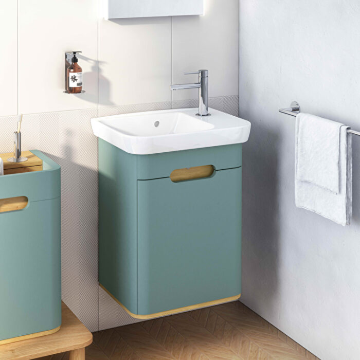 VitrA Sento Lavabo Dolabı, 50 cm, Bir Kapaklı, Dar, Aydınlatmalı, Mat Fiyord Yeşili, Sol - 65868 - Banyo Alt Modülleri - 6