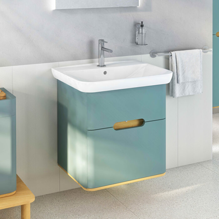 VitrA Sento Lavabo Dolabı, 65 cm, İki Çekmeceli, Aydınlatmalı, Mat Fiyord Yeşili - Görsel 7