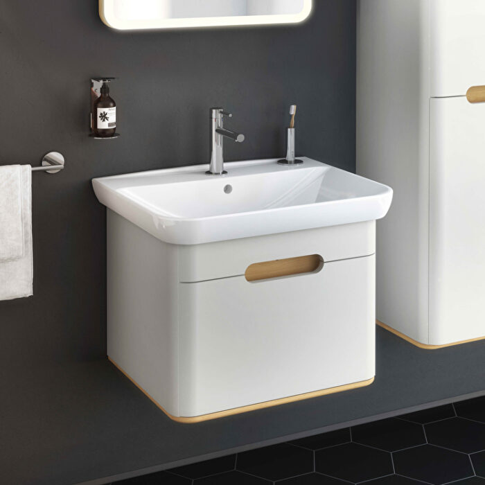 VitrA Sento Lavabo Dolabı, 65 cm, Bir Çekmeceli, Aydınlatmalı, Mat Açık Gri - Görsel 2
