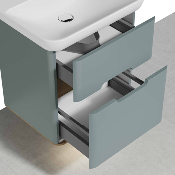 VitrA Sento Lavabo Dolabı, 65 cm, İki Çekmeceli, Aydınlatmalı, Mat Fiyord Yeşili - Görsel 5