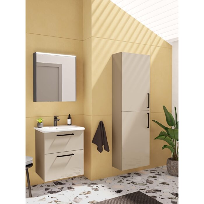 VitrA Root Flat Boy Dolabı, 55 cm, İki Kapaklı, Dar, Parlak Sahra Beji - Görsel 3