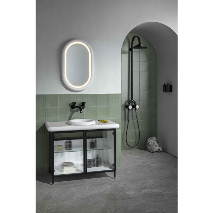 VitrA Liquid Lavabo Dolabı, 100 cm, Çizgili Cam Kapaklı, Ayaklı - Görsel 8