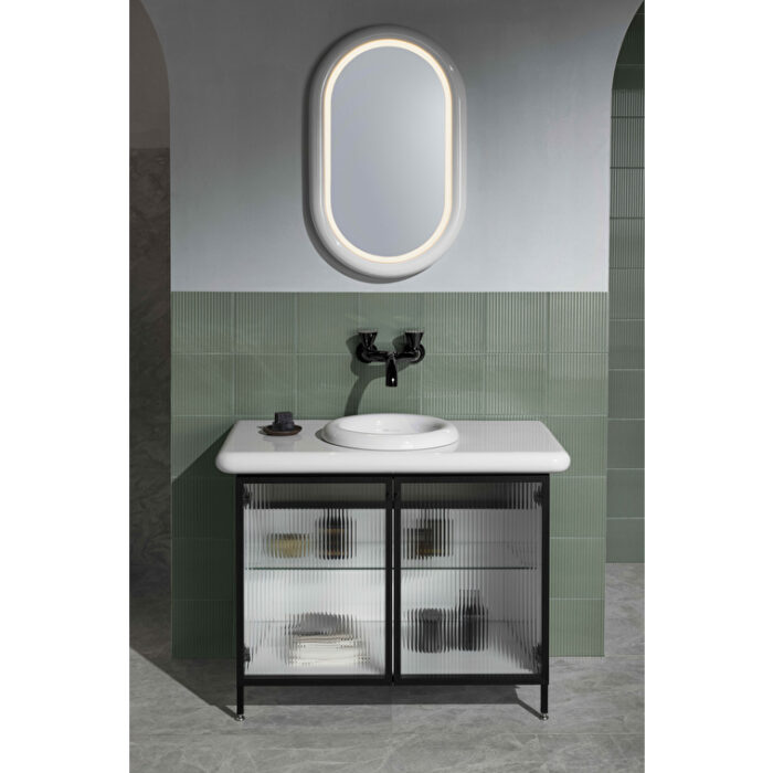 VitrA Liquid Lavabo Dolabı, 100 cm, Çizgili Cam Kapaklı, Ayaklı - Görsel 12