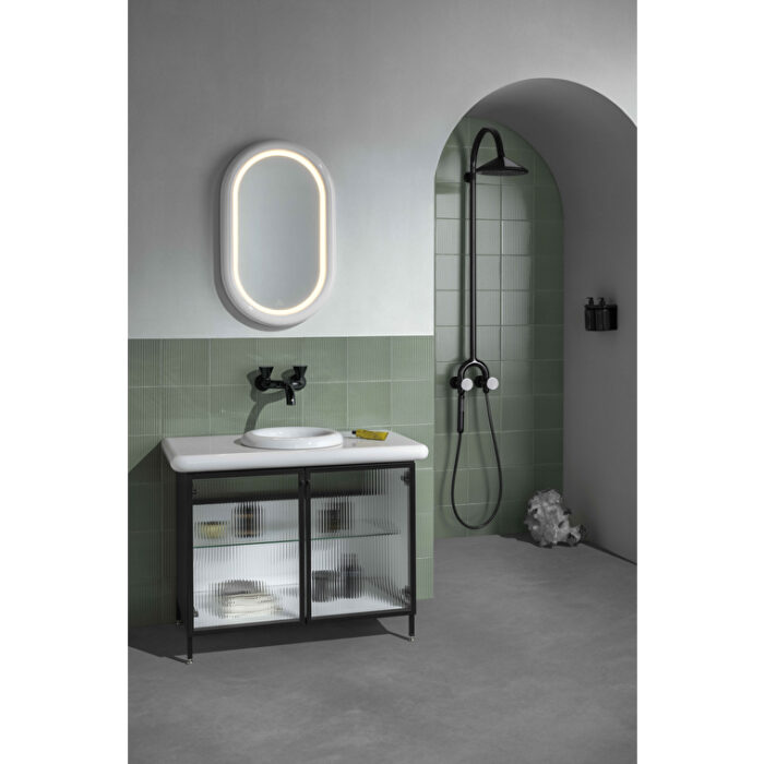 VitrA Liquid Lavabo Dolabı, 100 cm, Çizgili Cam Kapaklı, Ayaklı - Görsel 14