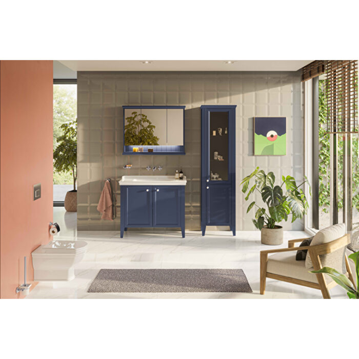 VitrA Valarte Neo Boy Dolabı, 55 cm, Cam Kapaklı, Çelik Mavisi, Sağ - Görsel 4