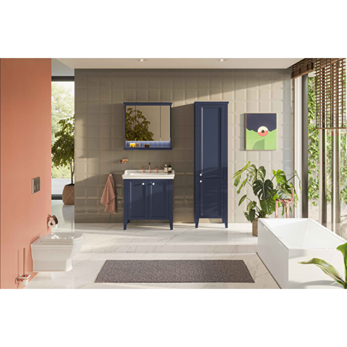 VitrA Valarte Neo Boy Dolabı, 55 cm, Cam Kapaklı, Çelik Mavisi, Sağ - Görsel 2