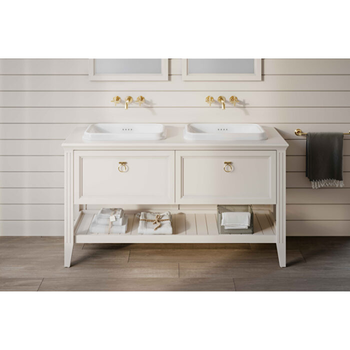 VitrA Valarte Lavabo Dolabı, 150 cm, İki Çekmeceli, Tezgahüstü Lavabolu, Armatür Deliksiz, Mat Fildişi - 62212 - Banyo Alt Modülleri - 1