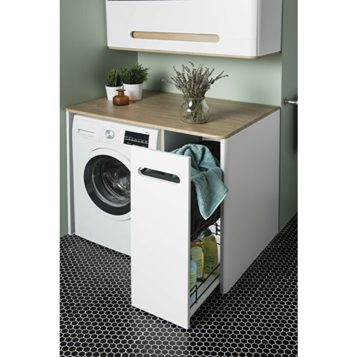 VitrA Sento Demonte Çamaşır Makinesi Ünitesi, 105 cm, Bir Çekmeceli, Çamaşır Sepetli, Mat Beyaz, Sağ - Görsel 3