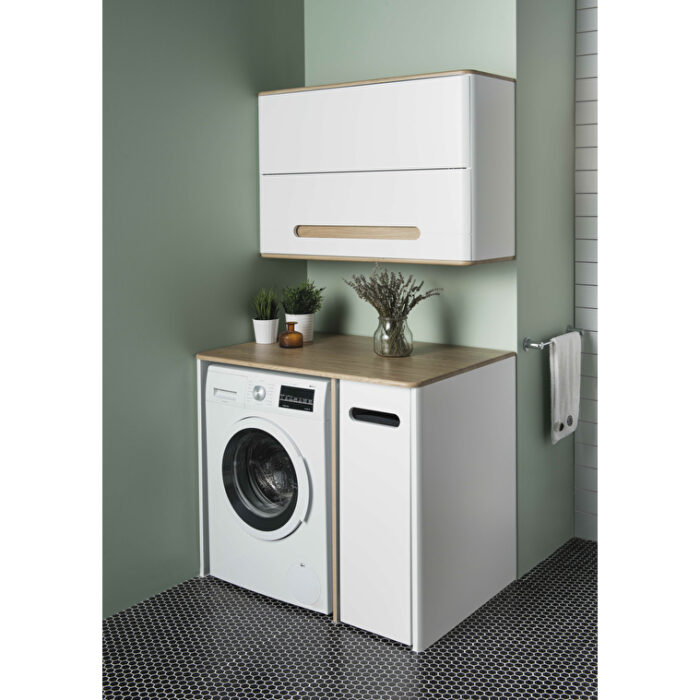 VitrA Sento Demonte Çamaşır Makinesi Ünitesi, 105 cm, Bir Çekmeceli, Çamaşır Sepetli, Mat Beyaz, Sağ - Görsel 8