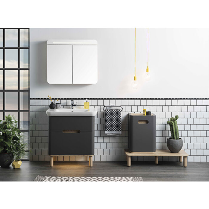 VitrA Sento Lavabo Dolabı, 80 cm, İki Çekmeceli, Aydınlatmalı, Mat Antrasit - Görsel 23