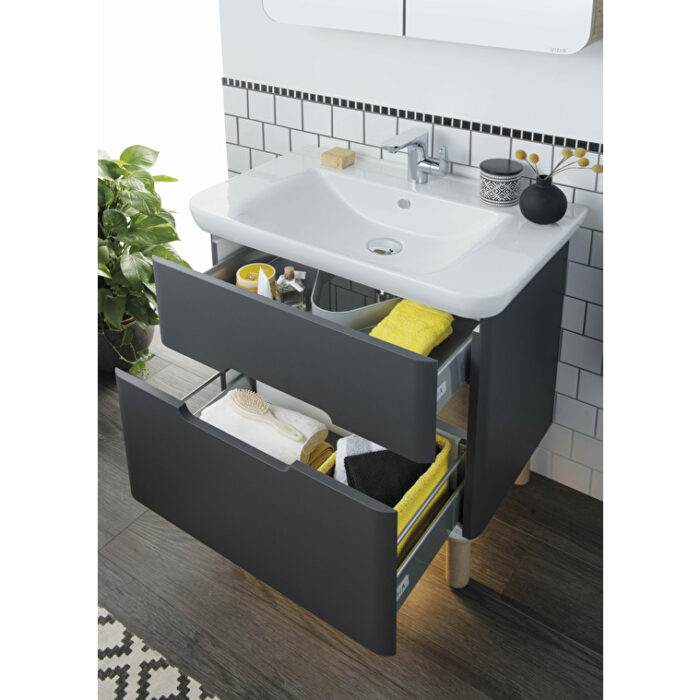 VitrA Sento Lavabo Dolabı, 80 cm, İki Çekmeceli, Aydınlatmalı, Mat Antrasit - Görsel 10
