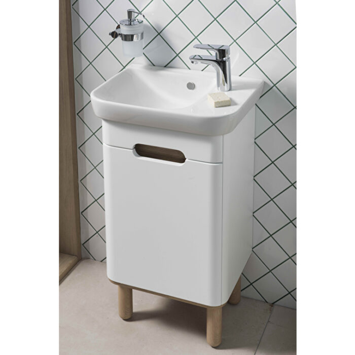 VitrA Sento Lavabo Dolabı, 50 cm, Bir Kapaklı, Dar, Aydınlatmalı, Mat Beyaz, Sol - Görsel 17