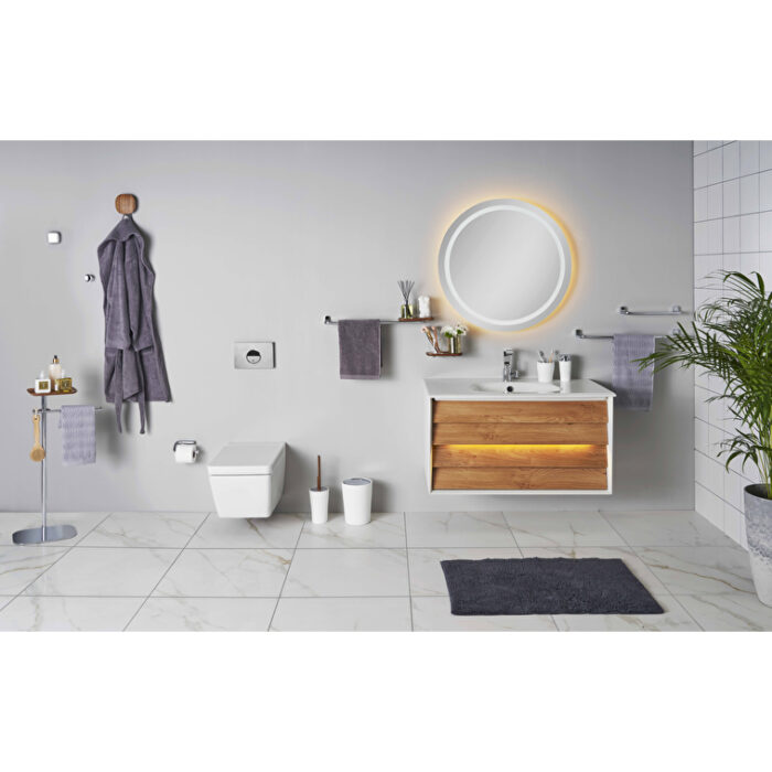 VitrA Frame Lavabo Dolabı, 80 cm, İki Çekmeceli, Beyaz Etajerli Lavabolu, Mat Soft Beyaz & Dore Meşe - 61228 - Banyo Alt Modülleri - 18