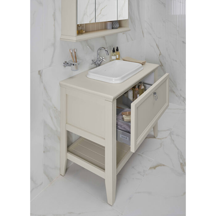 VitrA Valarte Lavabo Dolabı, 100 cm, Bir Çekmeceli, Tezgahüstü Lavabolu, Armatür Deliksiz, Mat Beyaz - 62198 - Banyo Alt Modülleri - 3