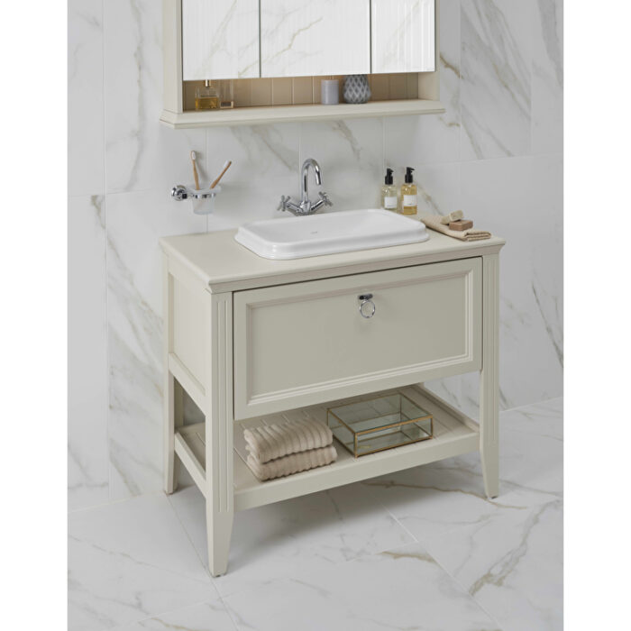 VitrA Valarte Lavabo Dolabı, 100 cm, Bir Çekmeceli, Tezgahüstü Lavabolu, Armatür Deliksiz, Mat Beyaz - 62198 - Banyo Alt Modülleri - 2