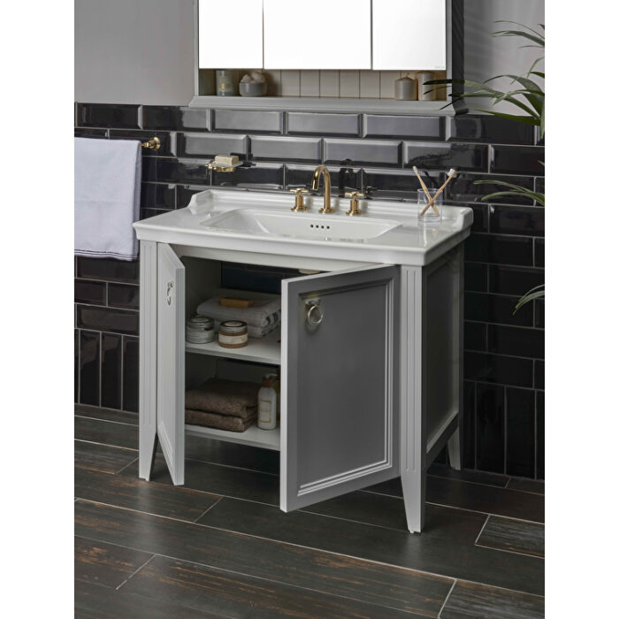 VitrA Valarte Lavabo Dolabı, 100 cm, İki Kapaklı, Etajerli Lavabolu, Mat Gri - Görsel 4