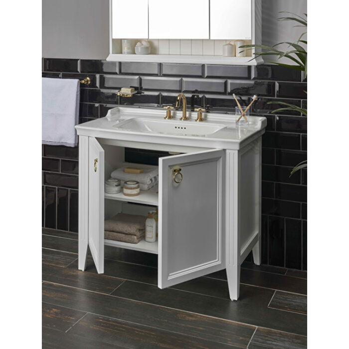 VitrA Valarte Lavabo Dolabı, 100 cm, İki Kapaklı, Etajerli Lavabolu, Üç Armatür Delikli, Mat Beyaz - 62165 - Banyo Alt Modülleri - 2