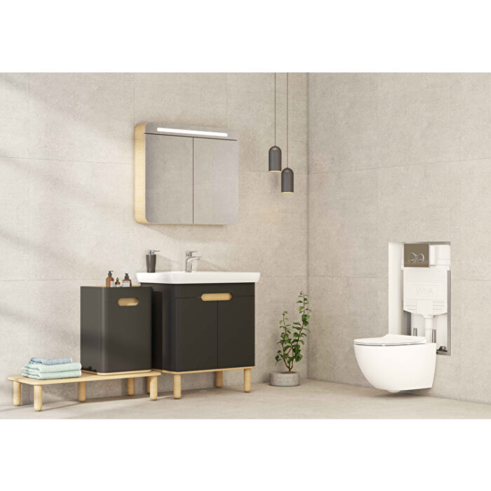 VitrA Sento Dolaplı Ayna, 80 cm, İki Kapaklı, Aydınlatmalı, Açık Meşe - Görsel 4