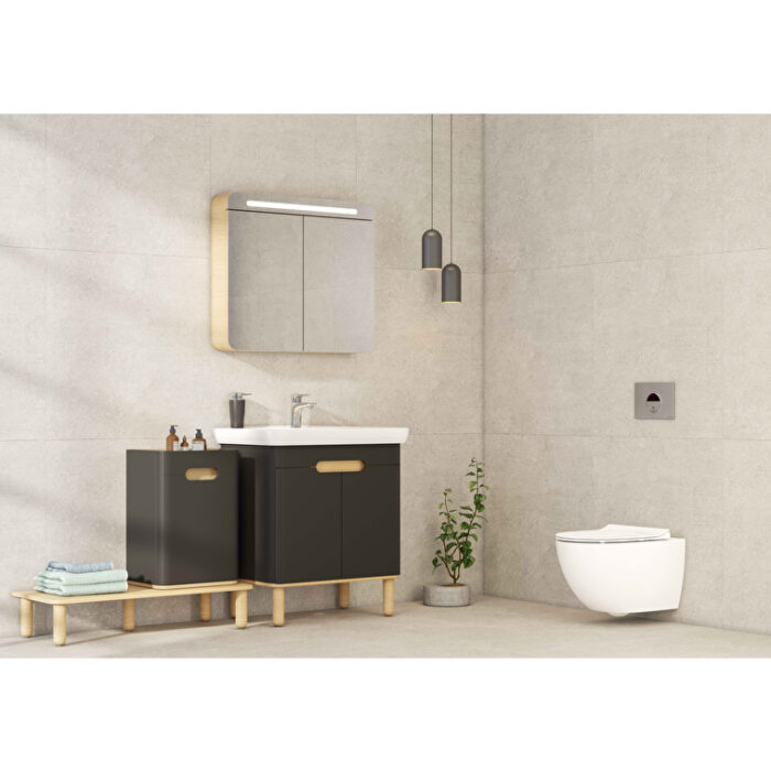 VitrA Sento Lavabo Dolabı, 65 cm, İki Kapaklı, Aydınlatmalı, Mat Antrasit - Görsel 4