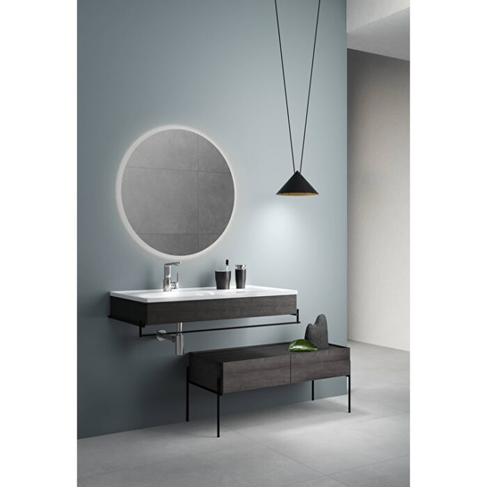 VitrA Equal Lavabo Ünitesi, 100 cm, Asimetrik Beyaz Lavabolu, Havluluklu, Hareli Siyah Meşe - 64088 - Fonksiyonel ve Tamamlayıcı Ürünler - 4