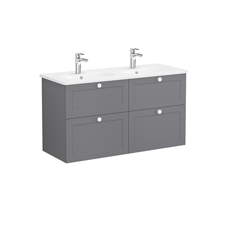 VitrA Root Classic Lavabo Dolabı, 120 cm, Dört Çekmeceli, Yuvarlak Lavabo, Mat Gri