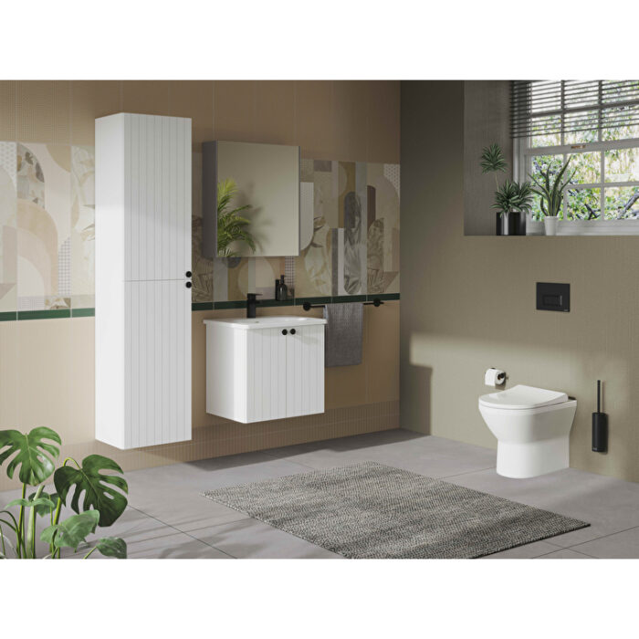 VitrA Root Groove Lavabo Dolabı, 60 cm, İki Kapaklı, Yuvarlak Lavabo, Mat Beyaz - Görsel 4