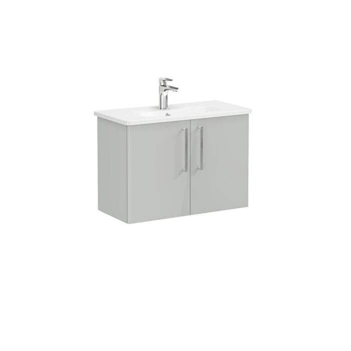 VitrA Root Flat Lavabo Dolabı, 80 cm, İki Kapaklı, Dar, Yuvarlak Lavabo, Parlak İnci Grisi - Görsel 2