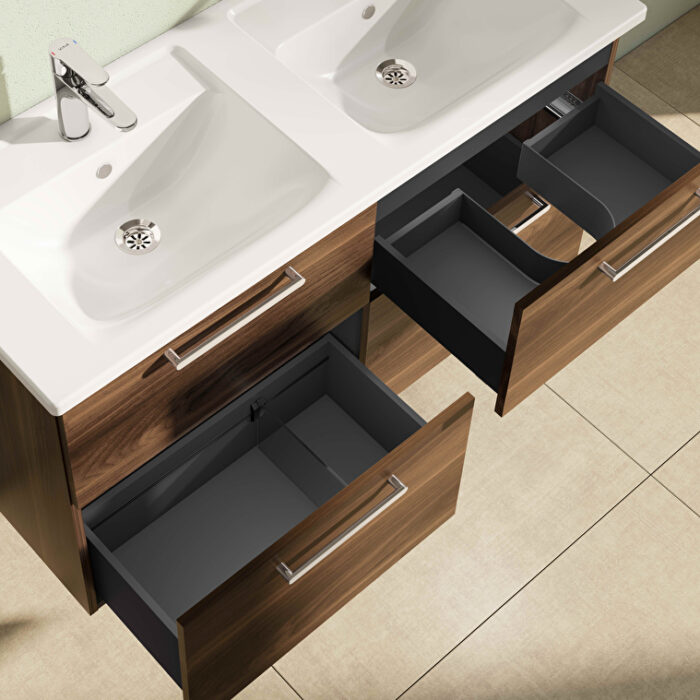 VitrA Root Flat Lavabo Dolabı, 120 cm, Dört Çekmeceli, Köşeli Lavabo, Ceviz - 66276 - Banyo Alt Modülleri - 3