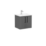 VitrA Root Flat Lavabo Dolabı, 60 cm, İki Kapaklı, Köşeli Lavabo, Parlak Antrasit - Görsel 3