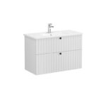 VitrA Root Groove Lavabo Dolabı, 100 cm, İki Çekmeceli, Yuvarlak Lavabo, Mat Açık Gri - Görsel 4