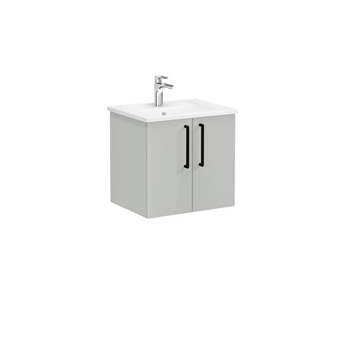 VitrA Root Flat Lavabo Dolabı, 60 cm, İki Kapaklı, Köşeli Lavabo, Parlak İnci Grisi - Görsel 2