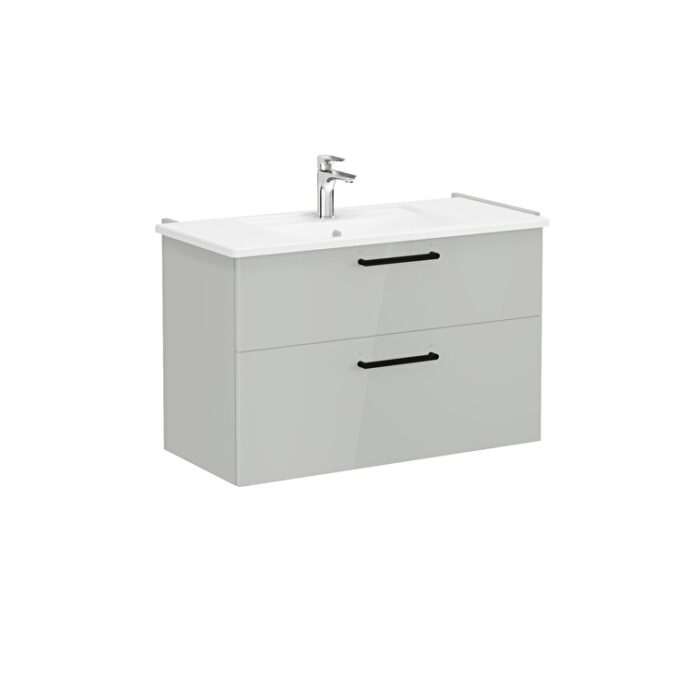 VitrA Root Flat Lavabo Dolabı, 100 cm, İki Çekmeceli, Köşeli Lavabo, Parlak İnci Grisi - Görsel 3