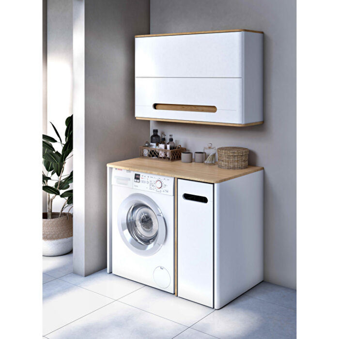 VitrA Sento Demonte Çamaşır Makinesi Ünitesi, 105 cm, Bir Çekmeceli, Çamaşır Sepetli, Mat Beyaz, Sağ - Görsel 6