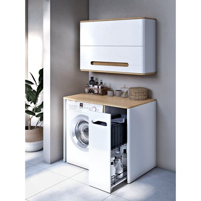 VitrA Sento Demonte Çamaşır Makinesi Ünitesi, 105 cm, Bir Çekmeceli, Çamaşır Sepetli, Mat Beyaz, Sol - Görsel 2