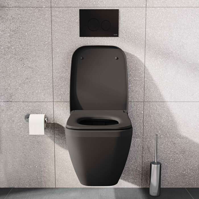 191_483R009_Front_View_01-1.jpg Vitra Integra Square Klozet Kapağı Slim, Duroplast, Yavaş Kapanır, Kolay Sök-Tak, Metal Menteşeli, Mat Siyah - 191-483R009 - Klozet Kapağı - 2