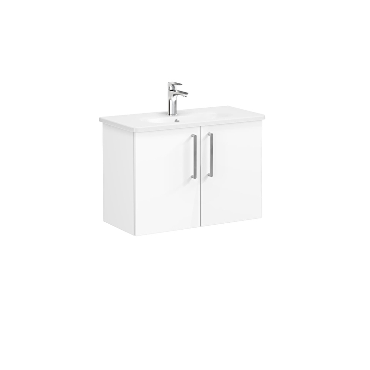 VitrA Root Flat Lavabo Dolabı, 80 cm, İki Kapaklı, Dar, Yuvarlak Lavabo, Parlak Beyaz - 66403 - Banyo Alt Modülleri