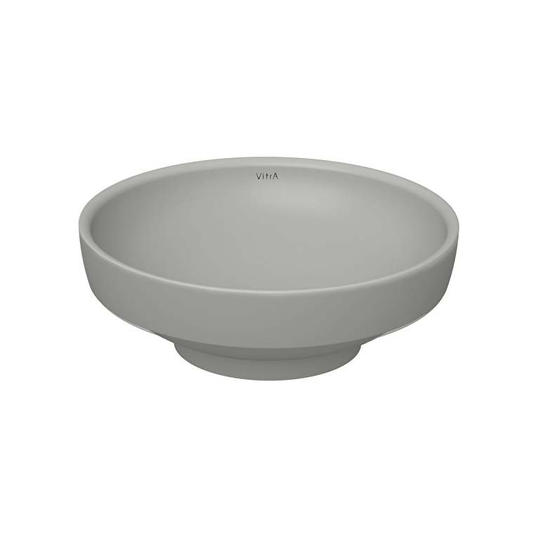 Vitra Water Jewels Çanak Lavabo Yuvarlak, Kompakt, 40x40 cm Armatür Deliksiz, Su Taşma Deliksiz, Mat Taş Gri