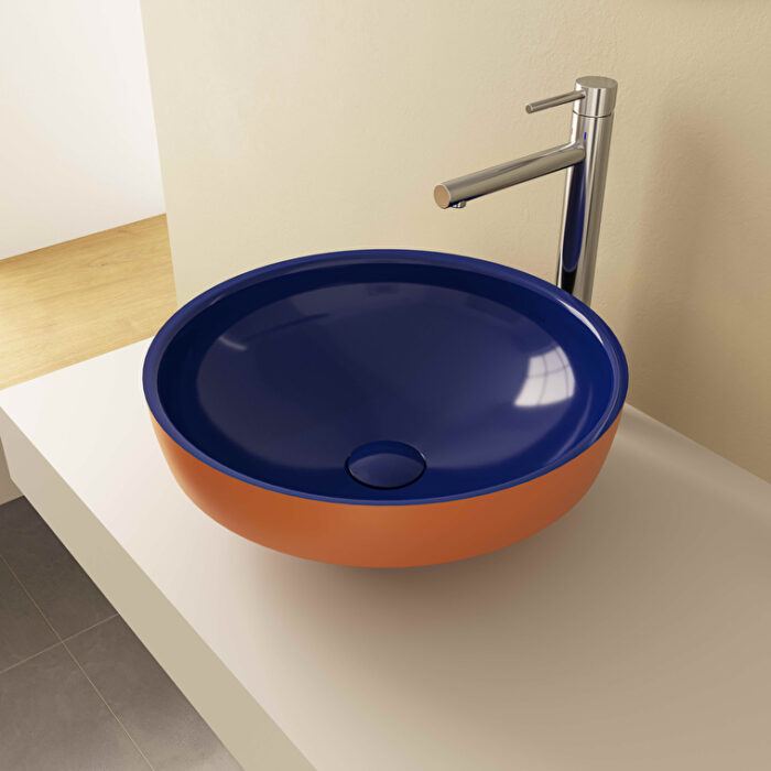 Vitra Water Jewels Çanak Lavabo Yuvarlak, Kompakt, 40x40 cm Armatür Deliksiz, Su Taşma Deliksiz, Clean, Terrarosa-Mavi - 4334B426-1361 - Çanak Lavabo - 3