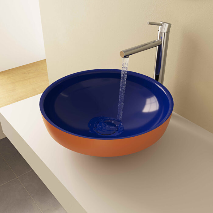 Vitra Water Jewels Çanak Lavabo Yuvarlak, Kompakt, 40x40 cm Armatür Deliksiz, Su Taşma Deliksiz, Clean, Terrarosa-Mavi - 4334B426-1361 - Çanak Lavabo - 6
