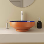 Vitra Water Jewels Çanak Lavabo Yuvarlak, Kompakt, 40x40 cm Armatür Deliksiz, Su Taşma Deliksiz, Clean, Terrarosa-Mavi - 4334B426-1361 - Çanak Lavabo - 4